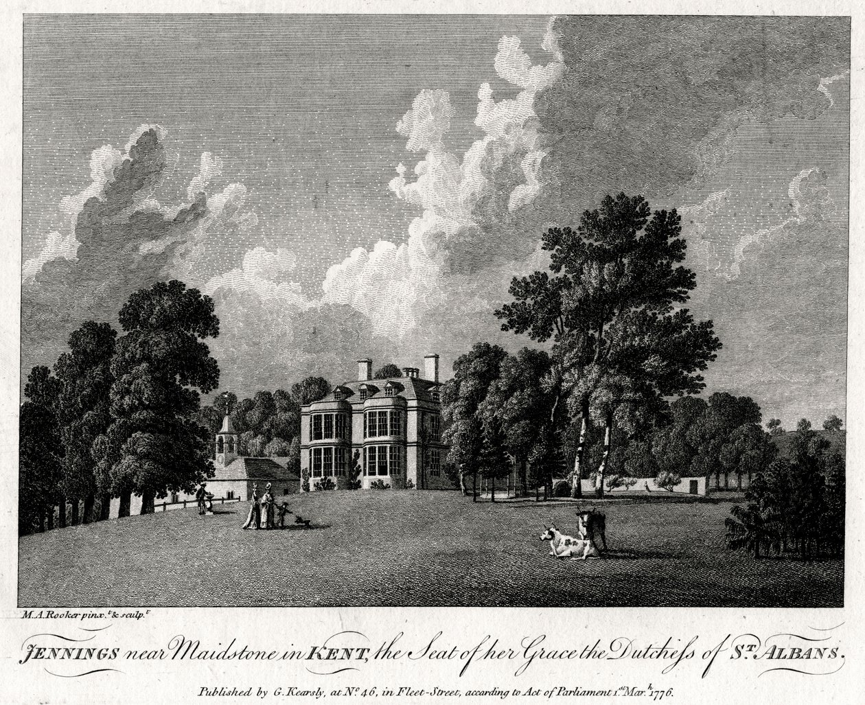 Jennings poblíž Maidstone v Kentu, sídlo její milosti vévodkyně ze St Albans, 1776. od Michael Angelo Rooker