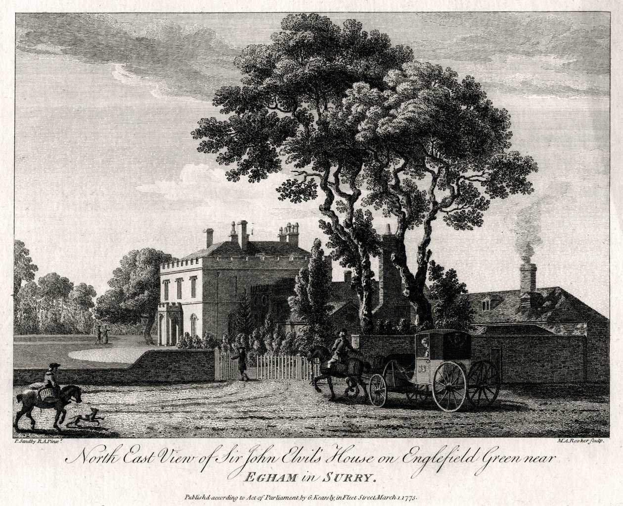 Severovýchodní pohled na dům sira Johna Elvilse na Englefield Green poblíž Egham v Surry, 1775 od Michael Angelo Rooker