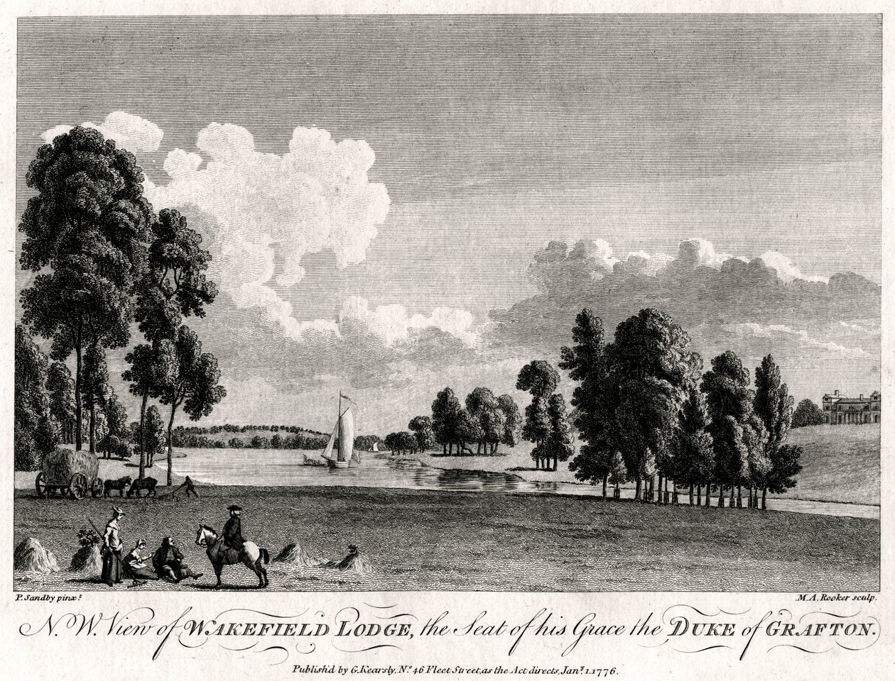 Severozápadní pohled na Wakefield Lodge, sídlo jeho milosti vévody z Graftonu, 1776 od Michael Angelo Rooker