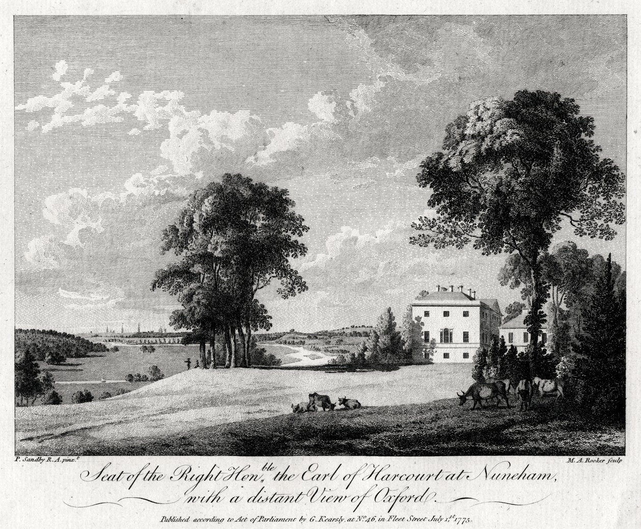 Sídlo ctihodného hraběte z Harcourt v Nunehamu, s dalekým výhledem na Oxford, 1775. od Michael Angelo Rooker
