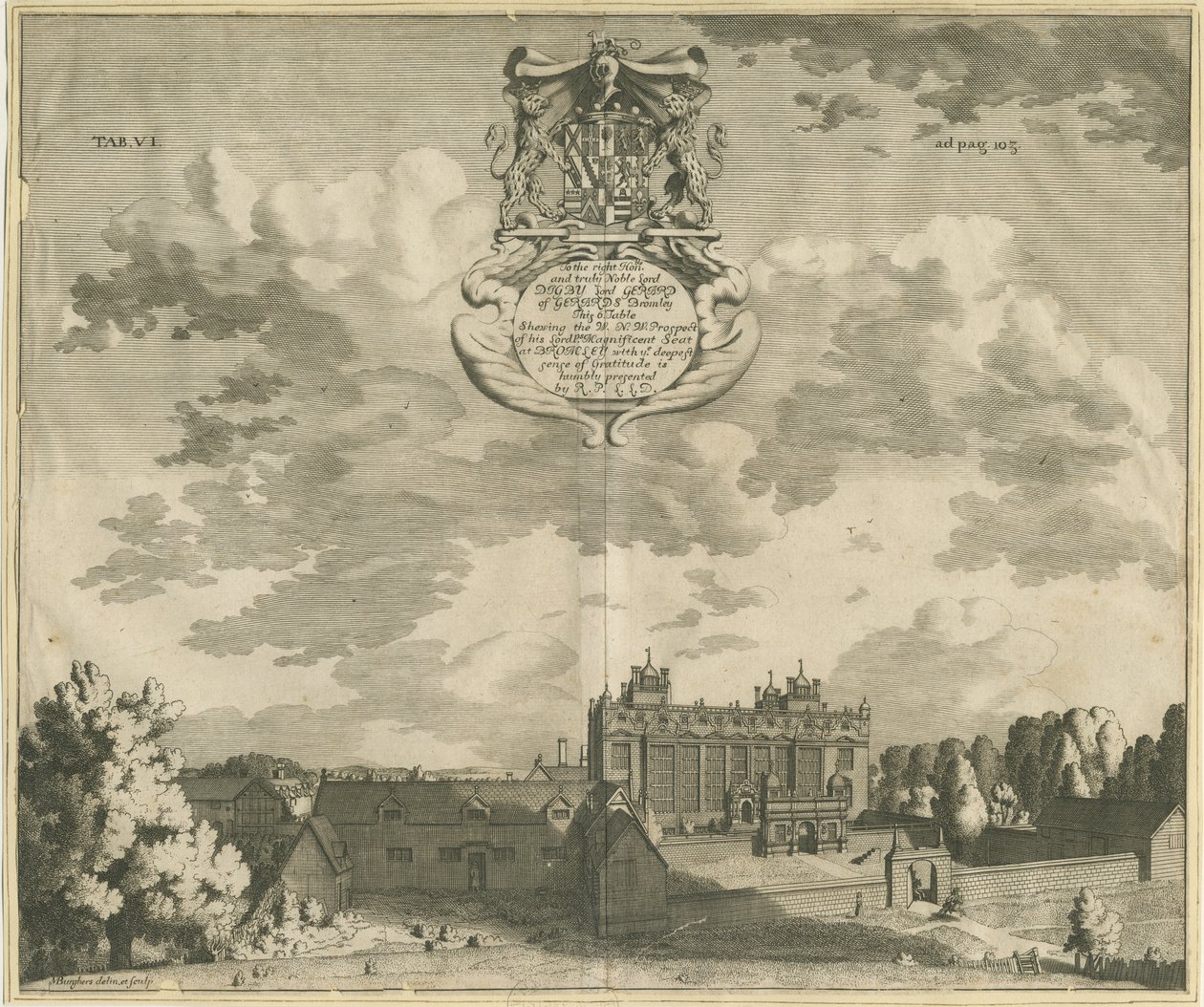 Gerards Bromley Hall: rytina, nd [1653-1686] od Michael Burghers