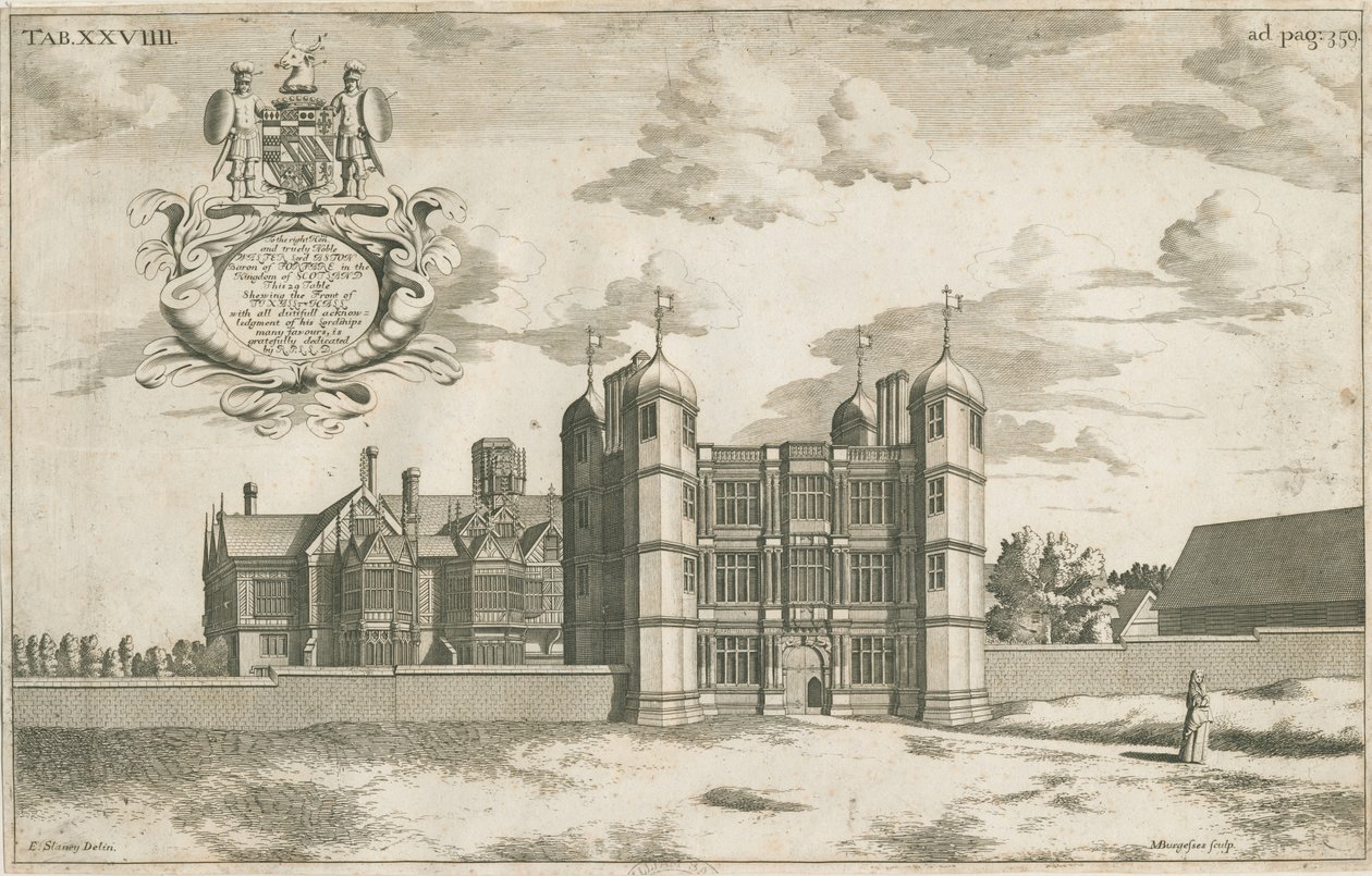 Tixall Hall and Gatehouse: mědirytina, nd [1686] (tisk) od Michael Burghers