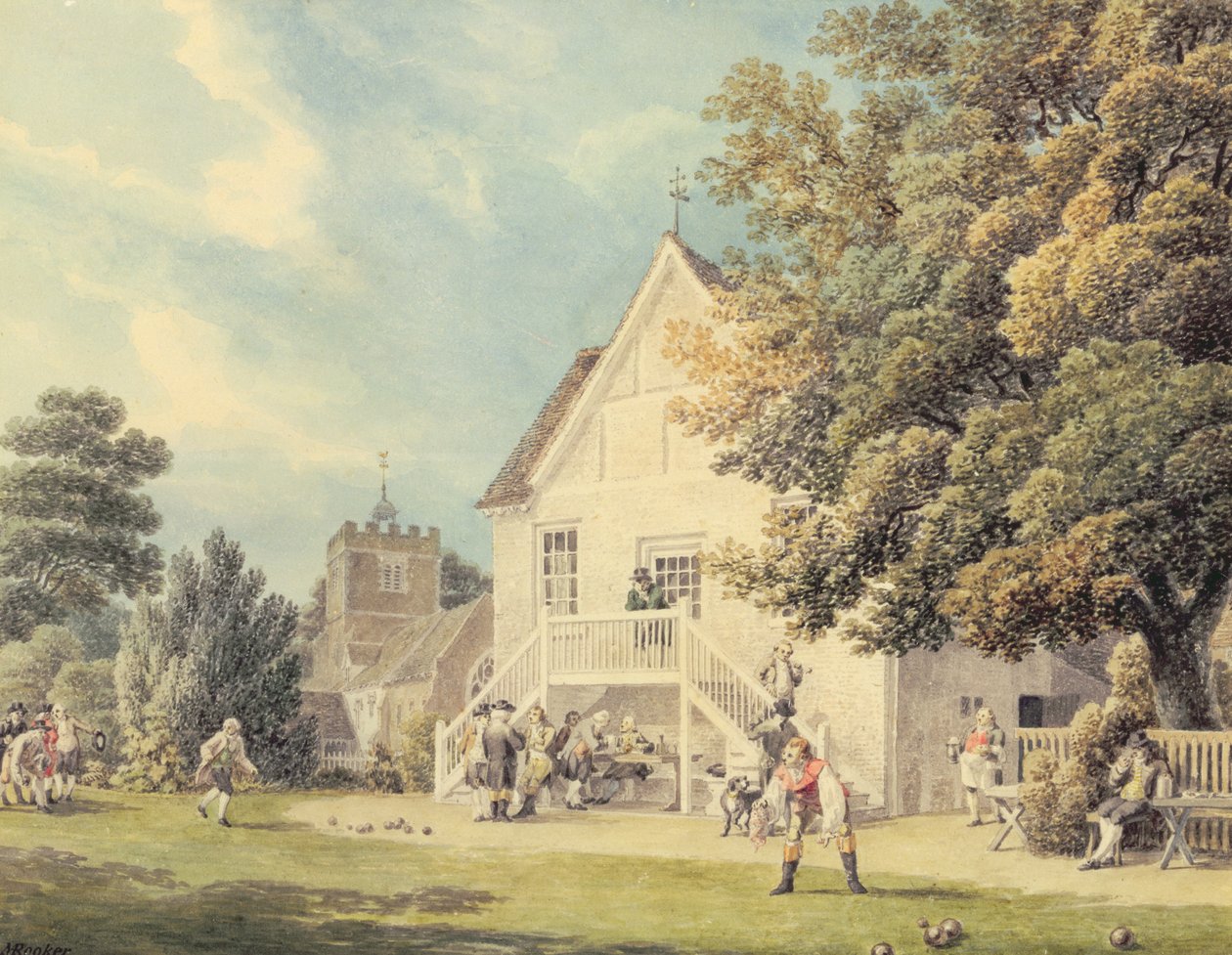 A Game of Bowls na Bowling Green před Bunch of Grapes Inn, Hurst, Berkshire od Michael Rooker