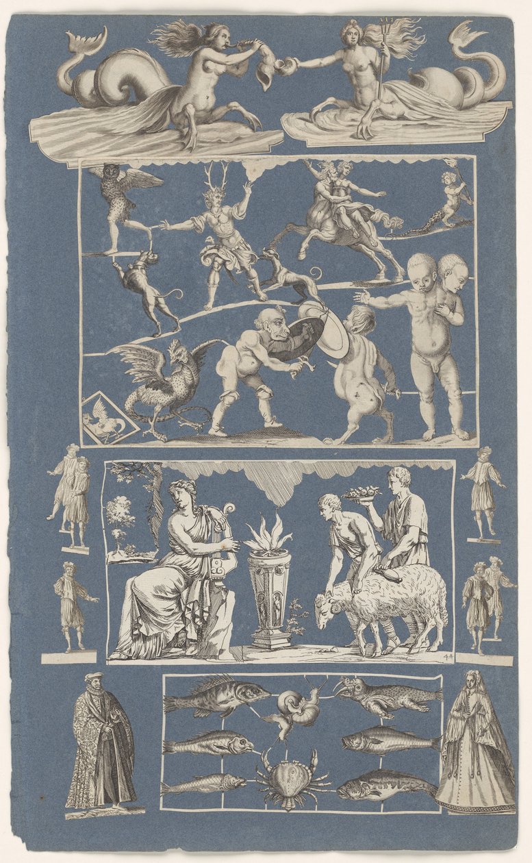 Koláž z vystřižených obrázků nalepených na albový list modrého papíru Zázraky přírody od Michael Snijders (attributed to)