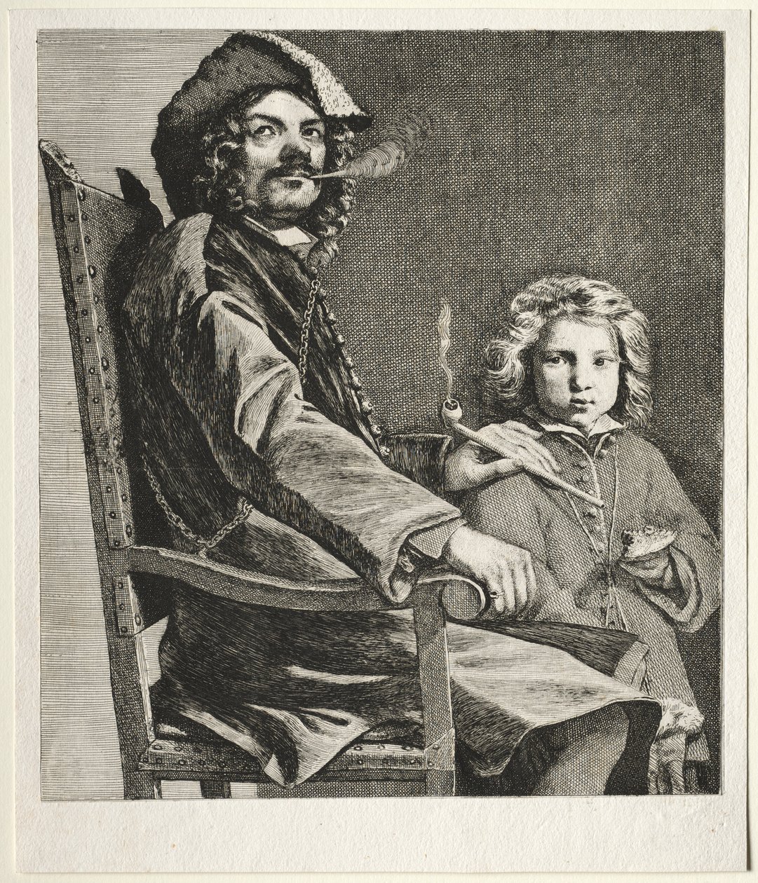 Muž kouří dýmku a malý chlapec od Michael Sweerts