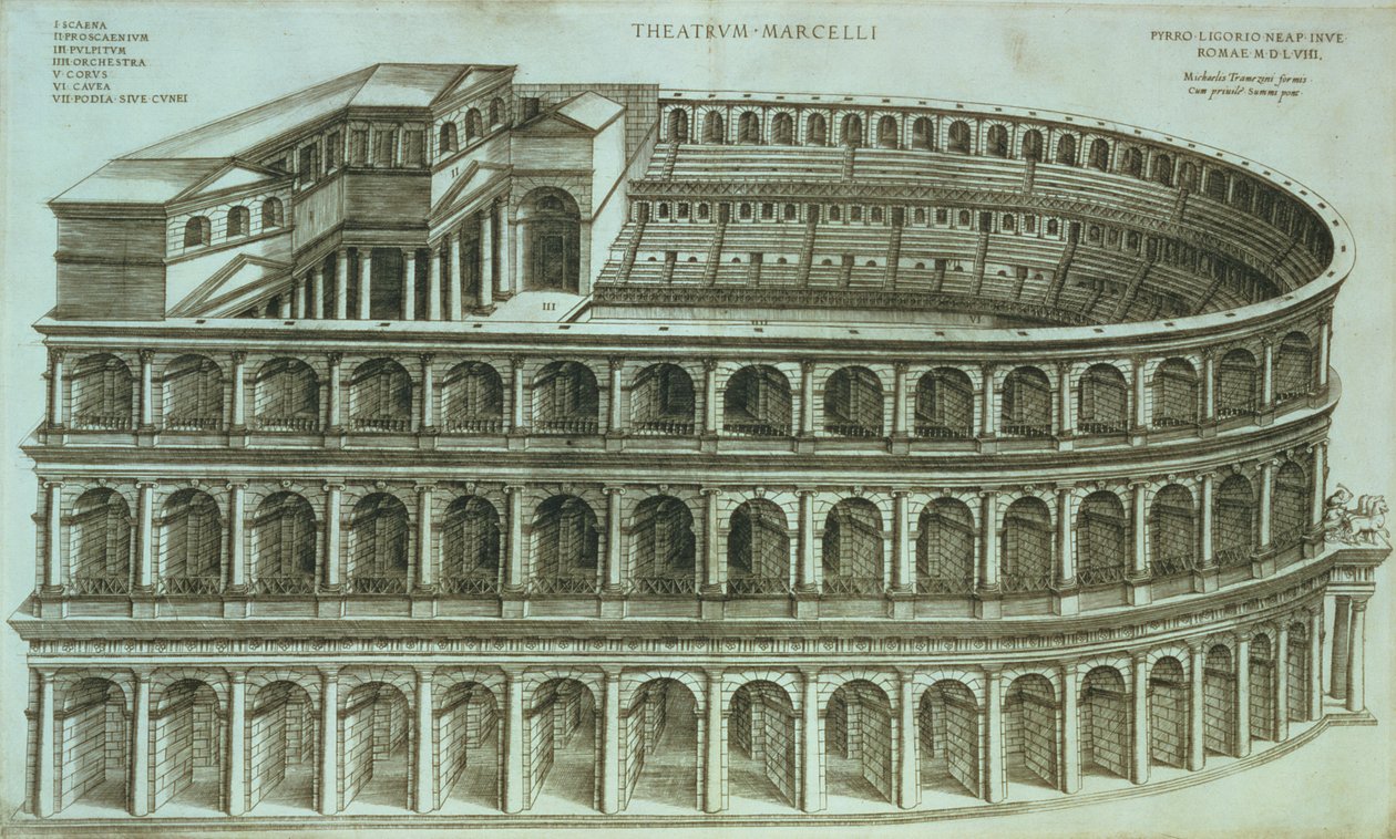 Plán divadla Marcellus, Řím, 1558 od Michael Tramezini