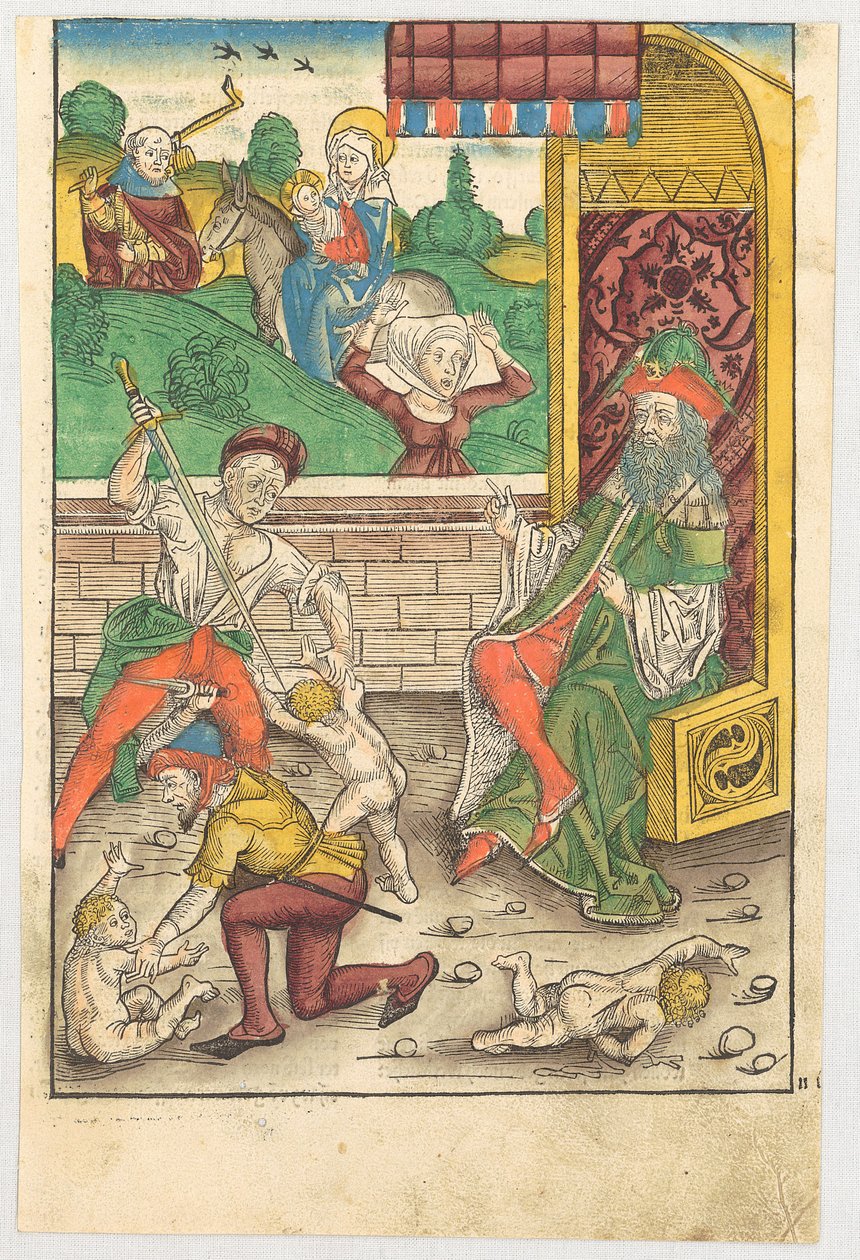 Bethlehemitischer Kindermord [Vordergrund] und Flucht nach Ägypten [Hintergrund] od Michael Wolgemut