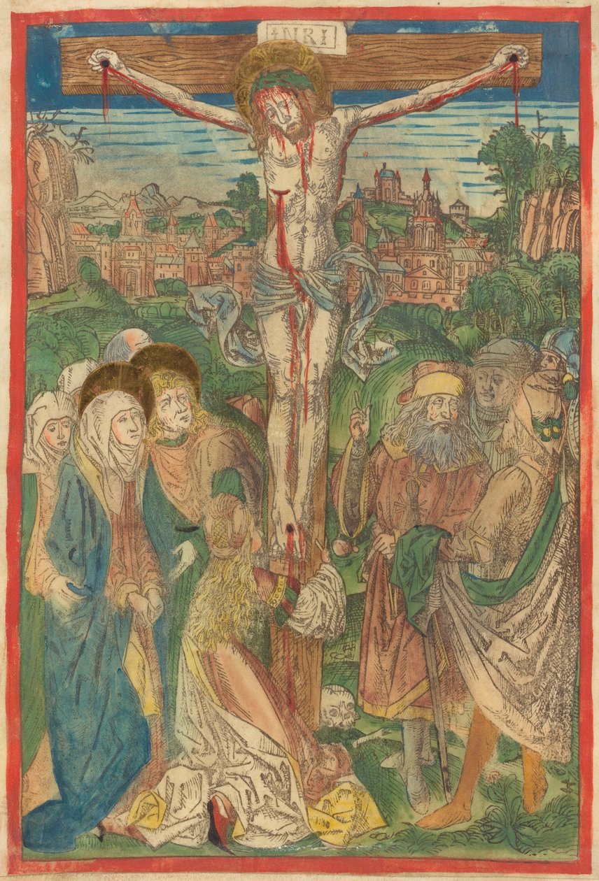Die Kreuzigung mit der heiligen Maria Magdalena od Michael Wolgemut