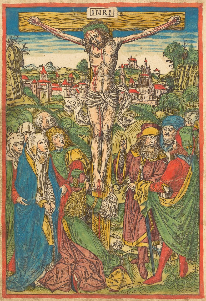 Die Kreuzigung mit der Heiligen Maria Magdalena od Michael Wolgemut