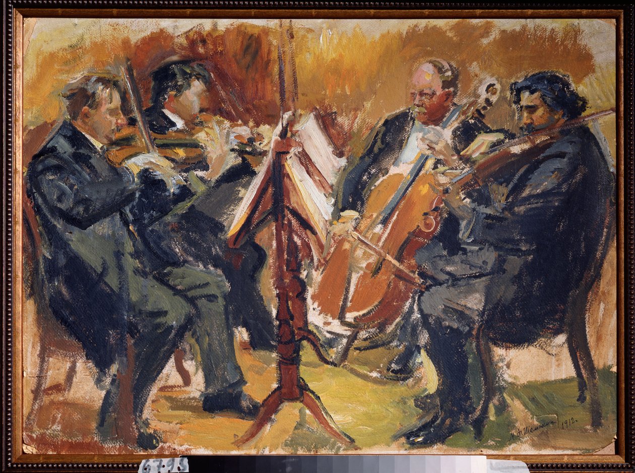 České kvarteto skladatele Sergeje Taneyeva, 1912 (olej na kartonu) od Michail Fyodorovich Shemyakin