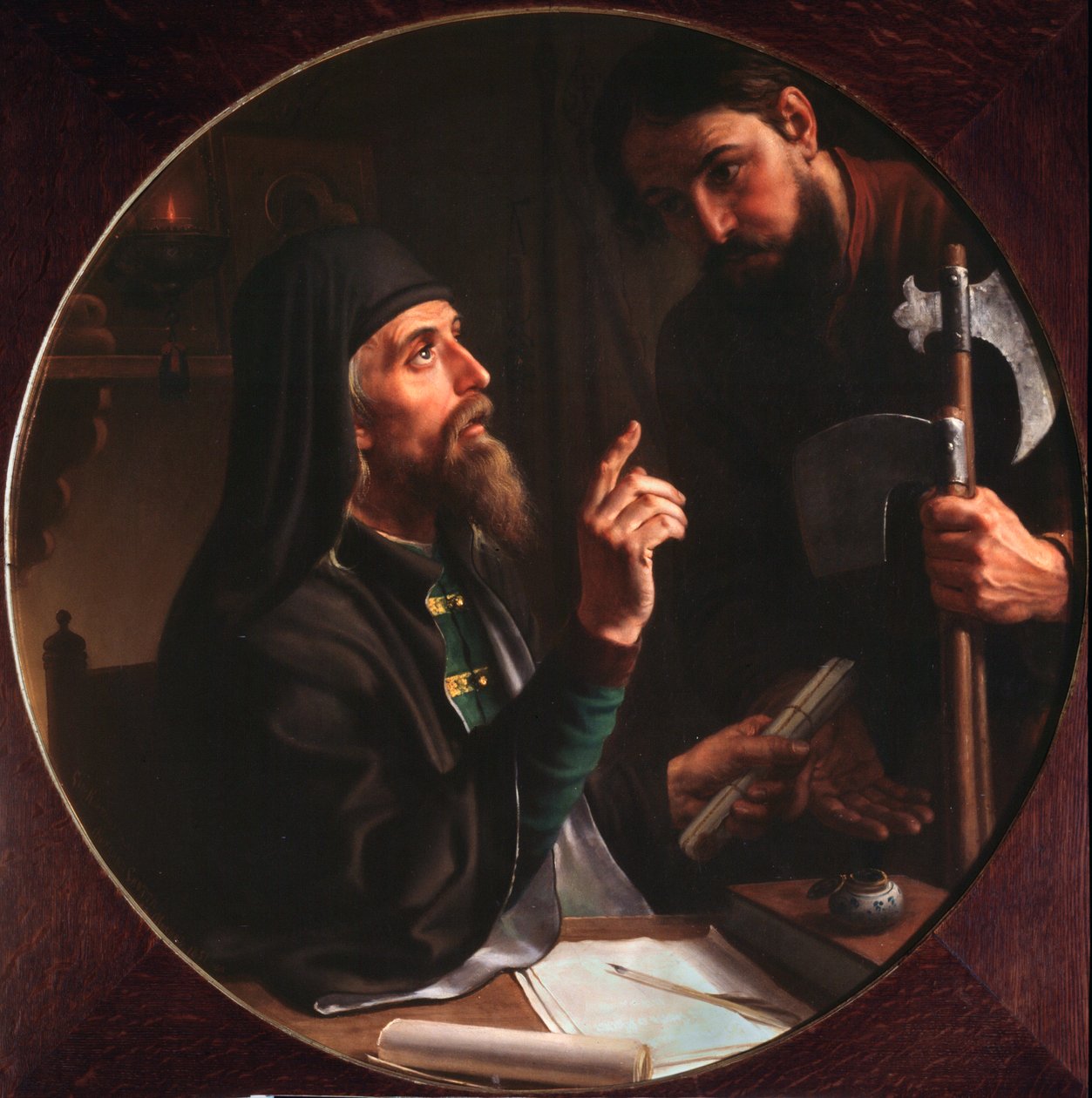 Higoumene (hegoumene) Vavřínu Nejsvětější Trojice (Trojice-Svatý-Serge) Dionysius Zobninovsky představuje církevní akt (Hegumen lávry Dionysius Zobninovsky představuje církevní akt) - Obraz Michaila Ivanoviče (18). od Michail Ivanovich Skotti