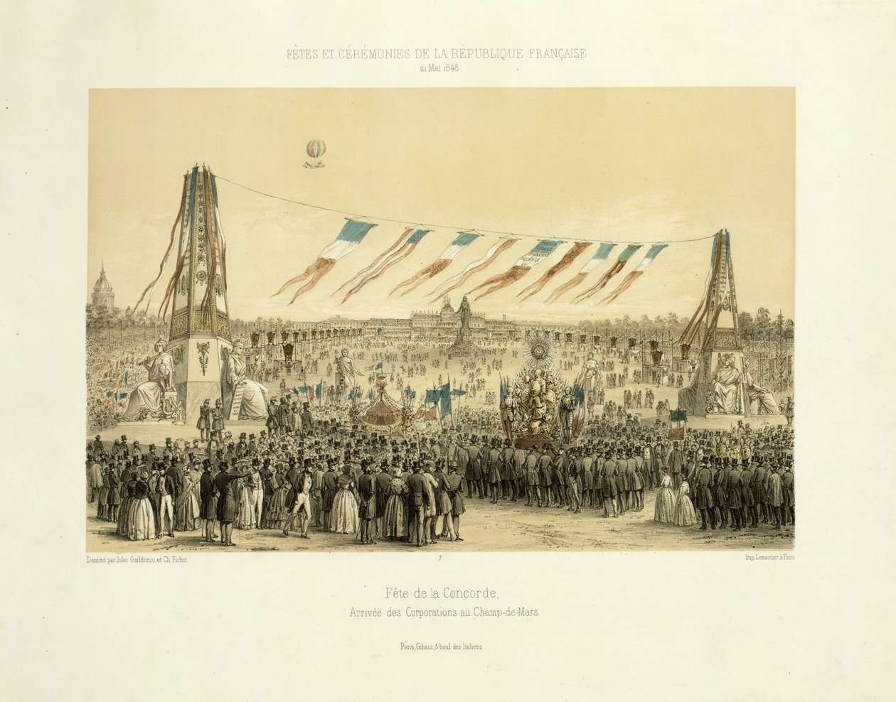 Fête de la Concorde, příchod korporací, Champ-de-Mars, Paříž, 1848 od Michel C. and Gaildrau, Jules Fichot