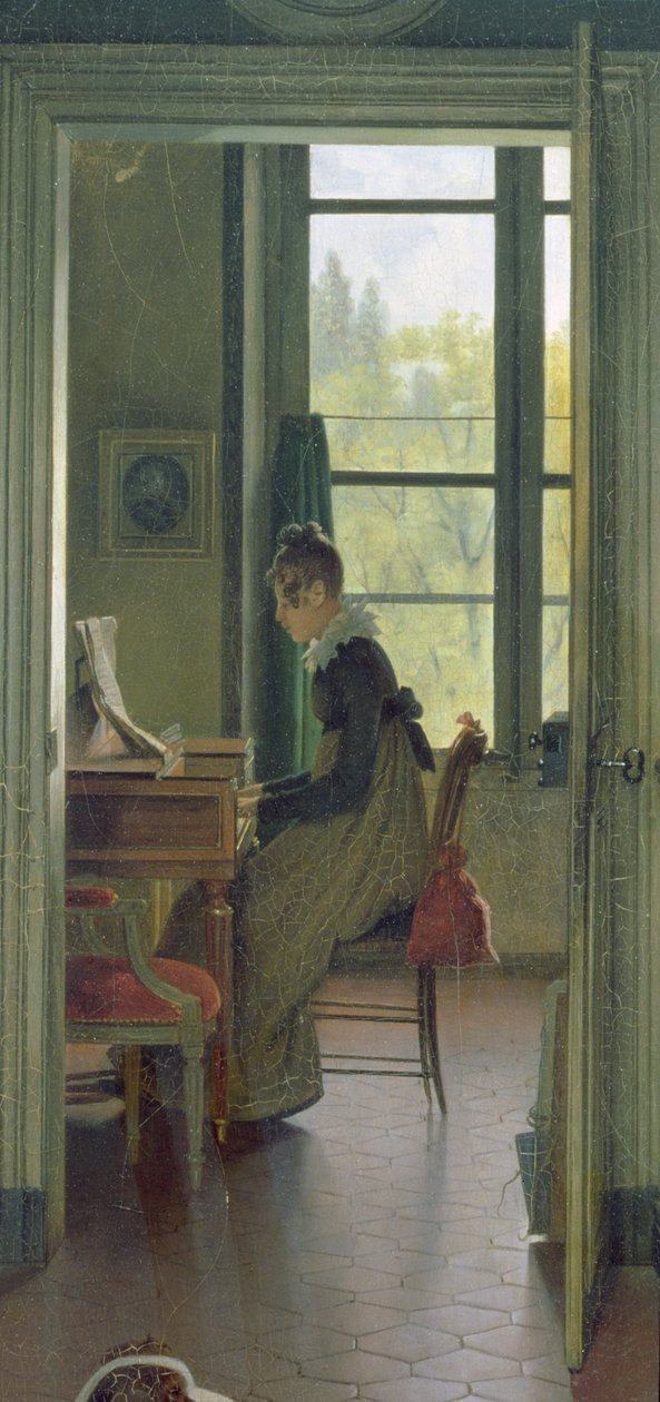 Interiér jídelny, detail ženy hrající na klavír ve vedlejší místnosti, 1816 (detail 106942) od Michel Martin Drolling