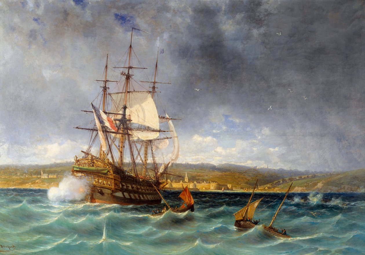 Veterán vplouvající do přístavu Concarneau Detail. Obraz Michela Bouqueta (1807-1890) Brest 19. století, Musee des Beaux Arts od Michel Bouquet
