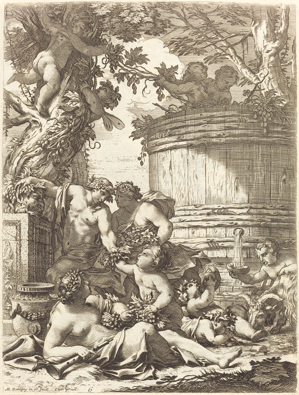 Putti s hrozny a sedící Bacchante od Michel Dorigny