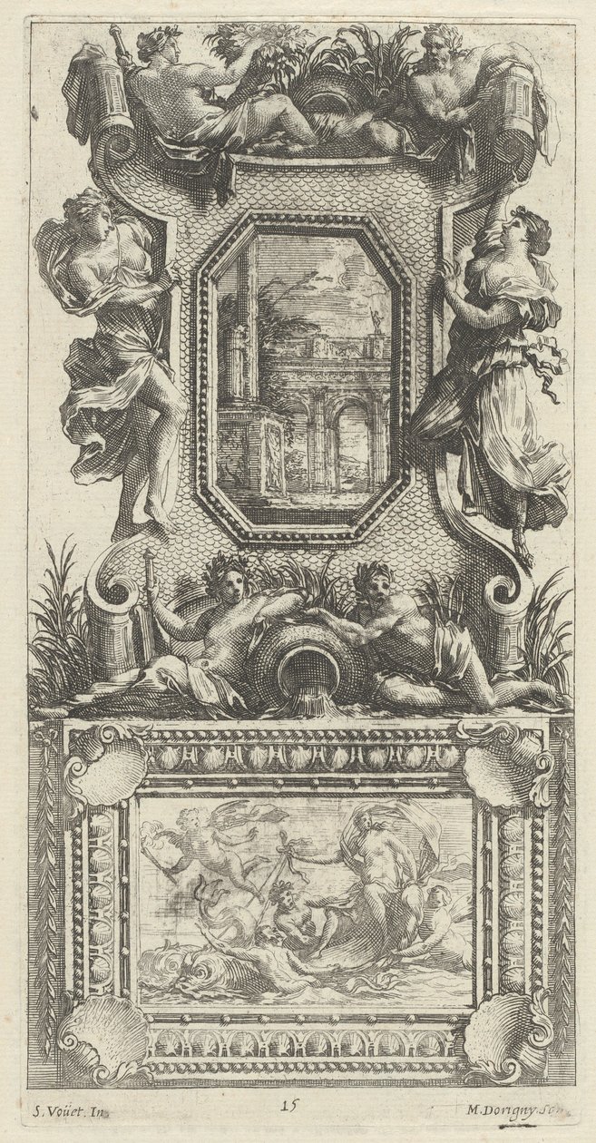 Okrasný panel převýšený Naiadou a říčním bohem od Michel Dorigny, after Simon Vouet