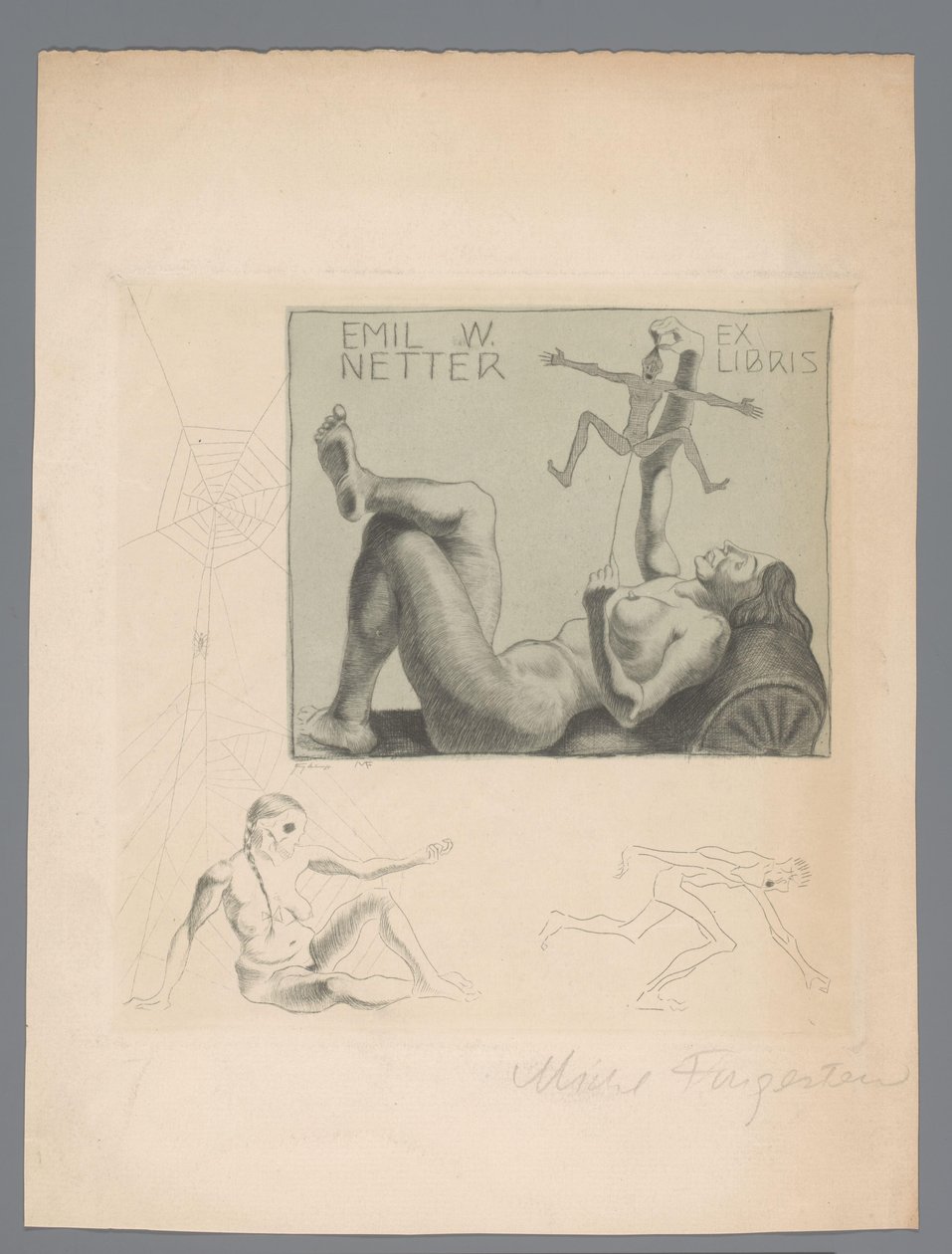 Ex libris van Emil W. Netter od Michel Fingesten (signed by artist)
