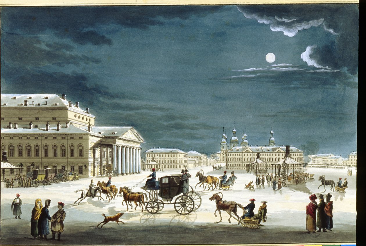Le theatre imperial Bolshoi Kamenny a Saint Petersburg (The Saint Petersburg Imperial Bolshoi Kamenny Theatre). Dílo Michela Francoise Damama Demartraita (1763-1827), rytina mise en couleur a l