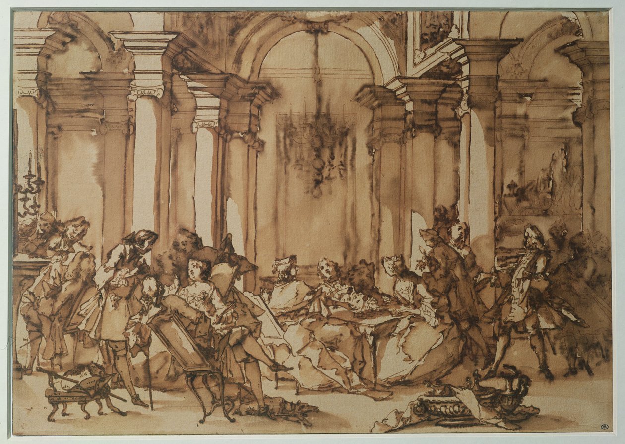 Literární salon v 18. století (pero a sépie na papíře) od Michel Francois Dandre Bardon