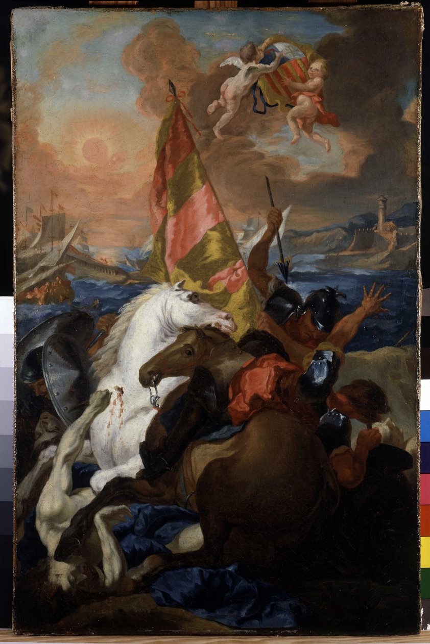 Obyvatelé Aix zachraňující Marseille proti Aragoncům: Flotila Alfonsa V. Aragonského (1394-1458) v roce 1423 vypálila a vyplenila Marseille. Obraz Michela Francoise Dandré Bardona (1700-1783). 18. století. Olej na plátně, 66 x 43 cm. Musee Granet, od Michel Francois Dandre Bardon
