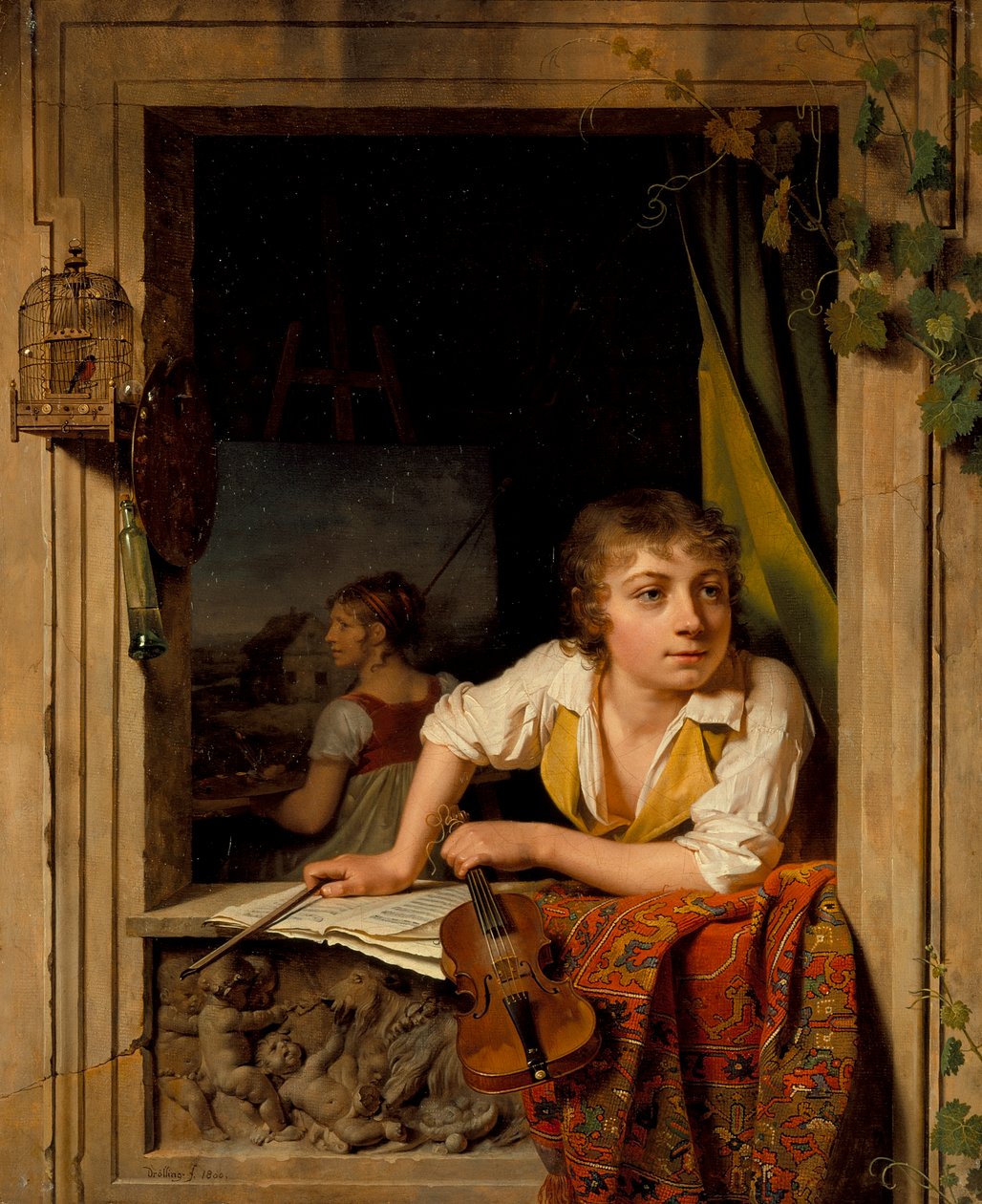 Malba a hudba (Portrét syna umělců), 1800 od Michel Martin Drolling