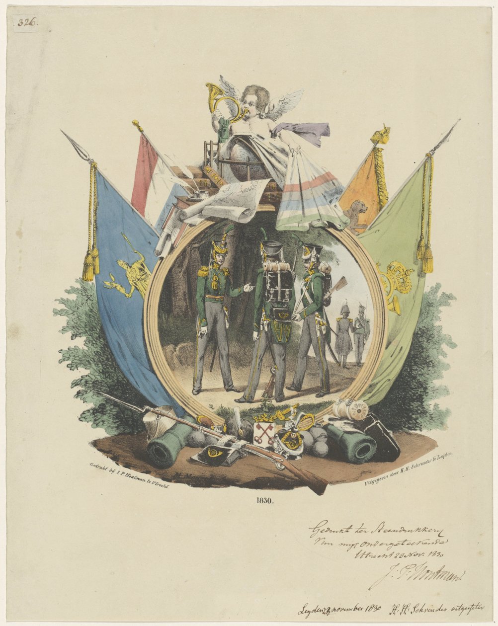 Medailon s dobrovolnými lovci z Leiden University, 1830 od Michel Mourot
