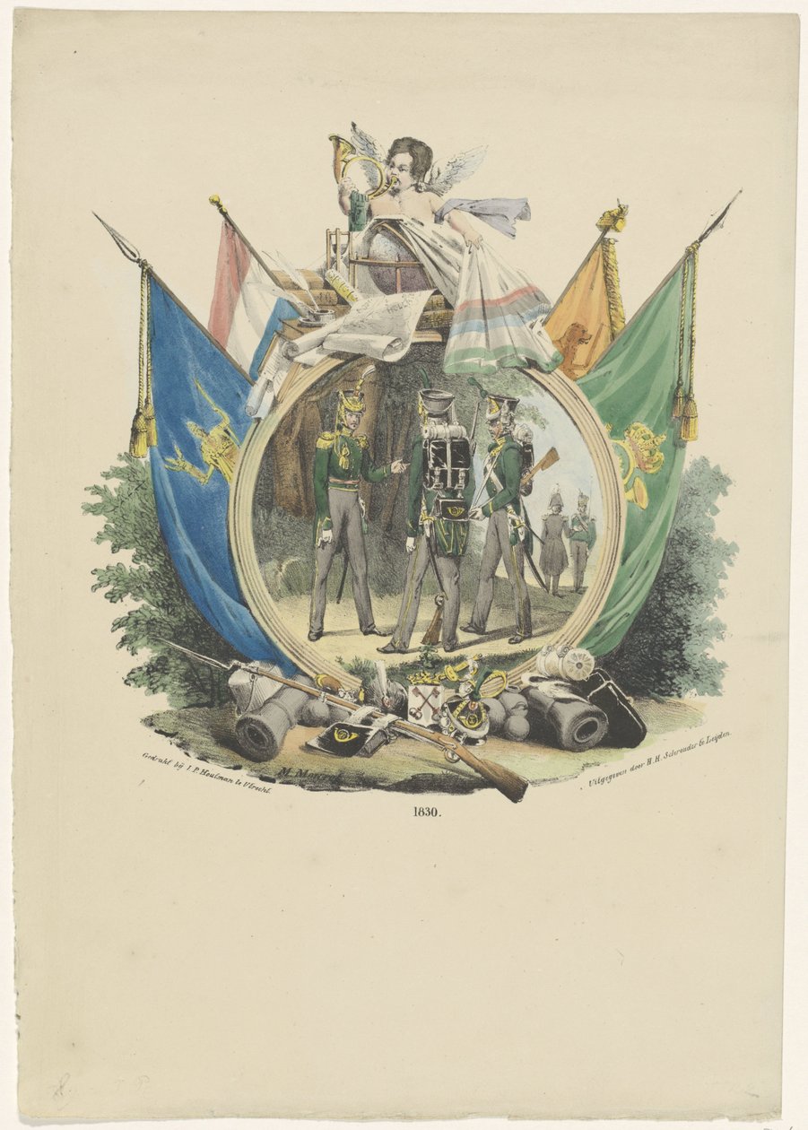 Medailon s dobrovolnými lovci z Leiden University, 1830 od Michel Mourot