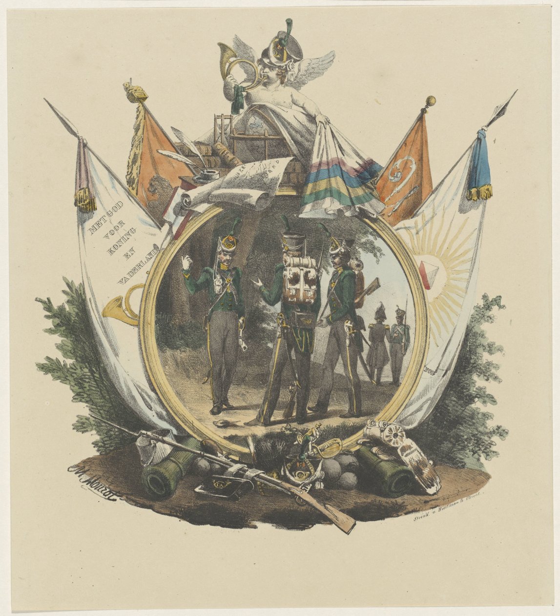 Medailon s dobrovolnými lovci z Utrechtské univerzity, 1830 od Michel Mourot
