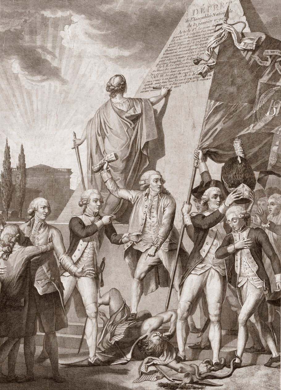 Michel Picquenot (1747-1814). Alegorie filozofie a vlastenectví, vítězné nad démonem předsudků - Philosophy et le Patriotisme victors du demon des Prejudices - od Michela Picquenota (1747-1814). od Michel Picquenot