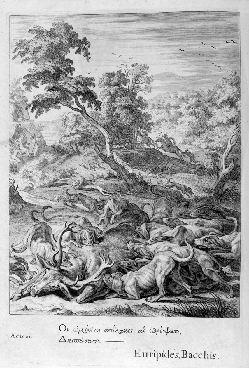 Actaeon se proměnil v jelena a pohltil ho jeho psi, 1655 od Michel de Marolles