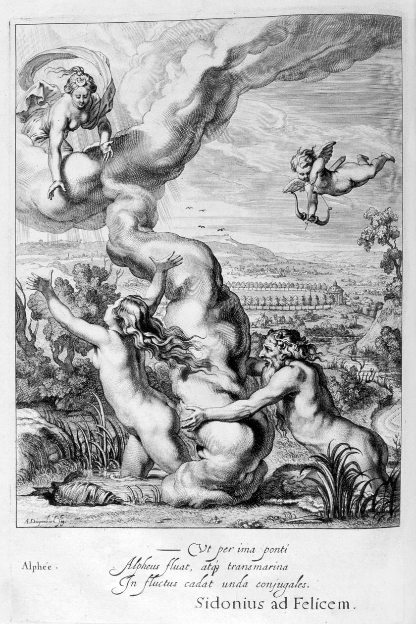 Arethusa pronásledována Alpheem a proměněna ve fontánu, 1655 od Michel de Marolles