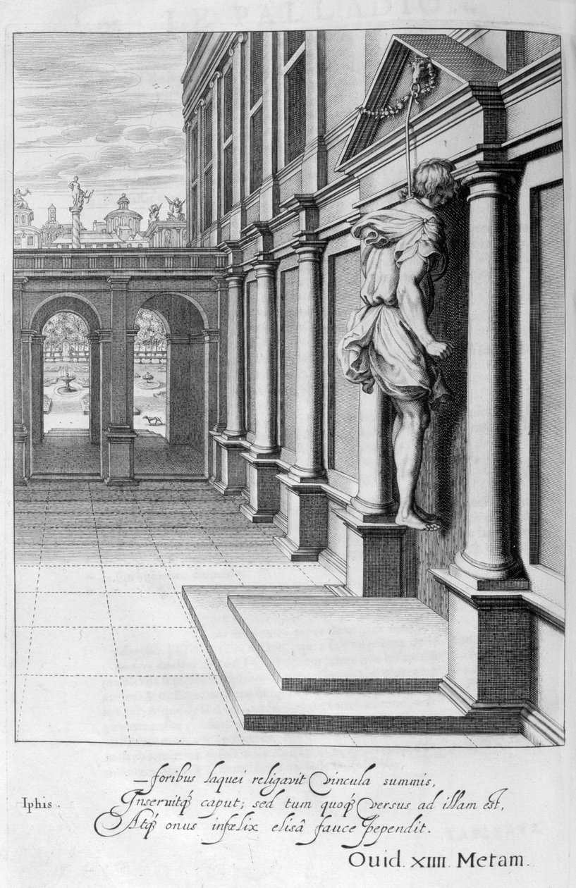 Iphis se oběsil v zoufalství, že nemohl získat Anaxarete, 1655 od Michel de Marolles