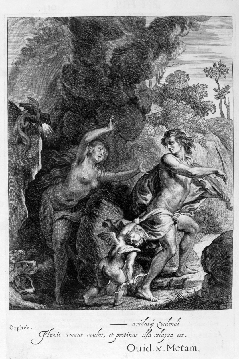 Orfeus, vedoucí Eurydiku z pekla, se na ni ohlédne a navždy ji ztratí, 1655 od Michel de Marolles