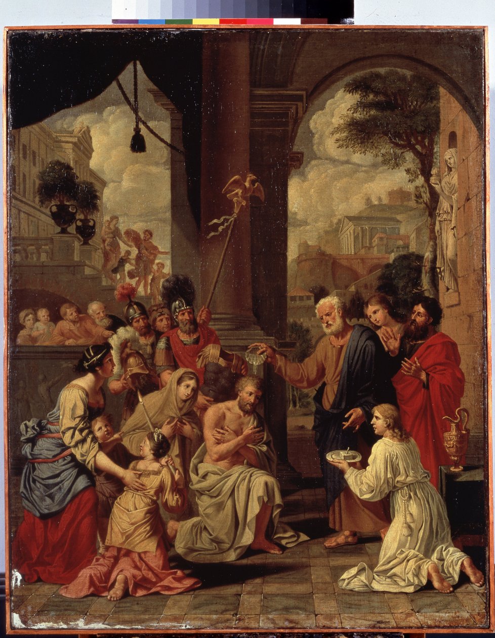 "Le bapteme du centurion Corneille"" (Křest Cornelia setníka) Corneille, římský setník, je pokřtěn Petrem. Obraz Michela Corneille (1642-1708). 17. století Rozměr 88x70 cm Muzeum Ermitáž, Petrohrad od Michel des Gobelins Corneille