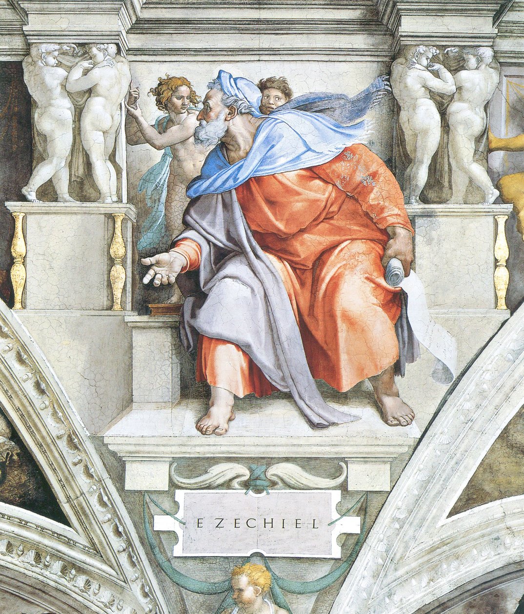 Ezekiel na stropě Sixtinské kaple ve Vatikánu od Michelangelo Buonarroti