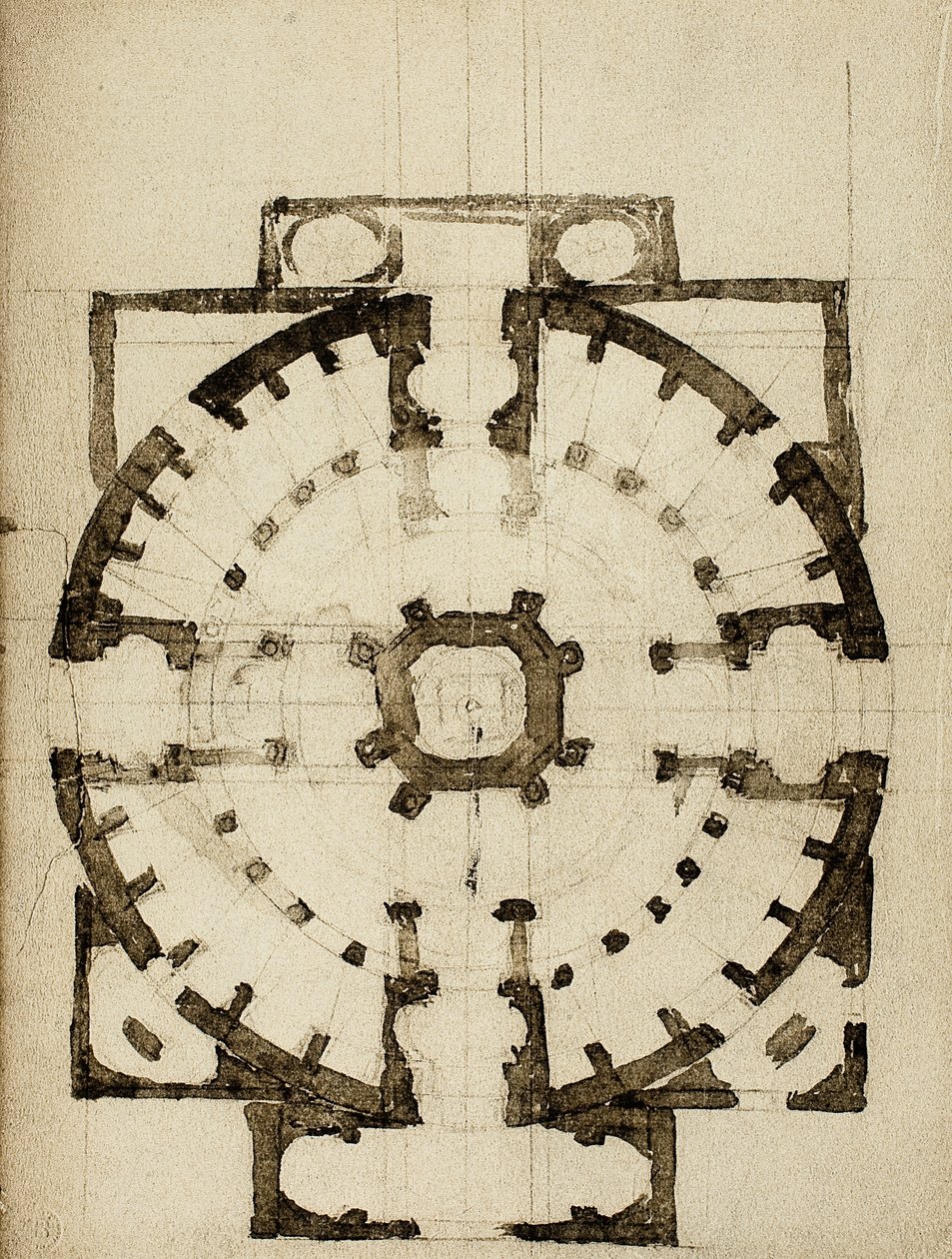 Architektonický návrh plánu kostela; kresba Michelangela. Casa Buonarroti, Florencie od Michelangelo Buonarroti