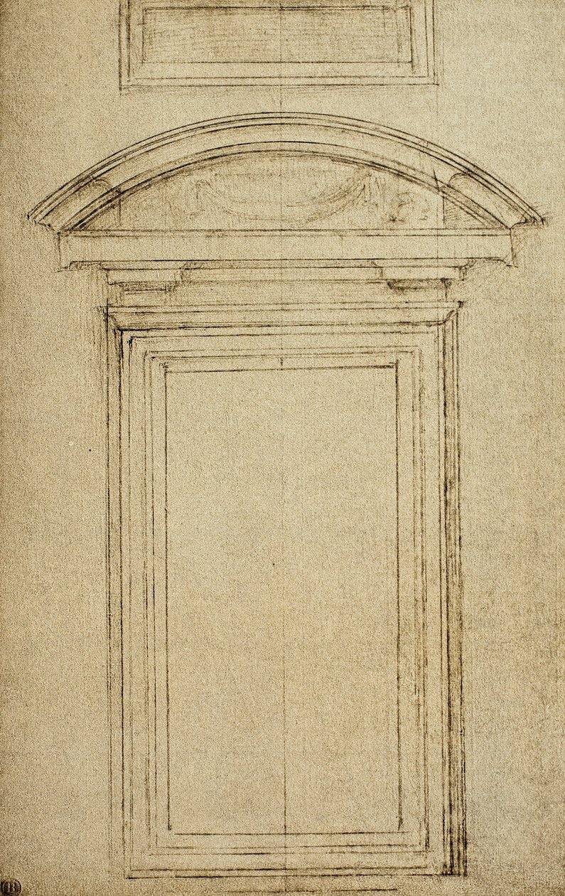 Architektonická studie pro okno; kresba Michelangelo. Casa Buonarroti, Florencie od Michelangelo Buonarroti