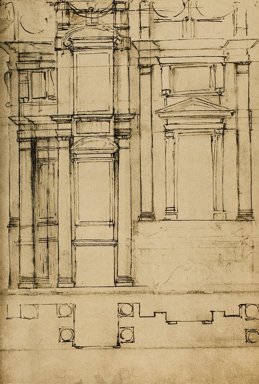 Architektonická studie pro Medicejské kaple v bazilice San Lorenzo; kresba Michelangelo. Casa Buonarroti, Florencie od Michelangelo Buonarroti