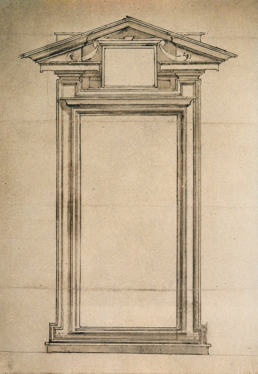 Architektonická studie dveří Biblioteca Laurenziana; kresba Michelangelo. Casa Buonarroti, Florencie od Michelangelo Buonarroti