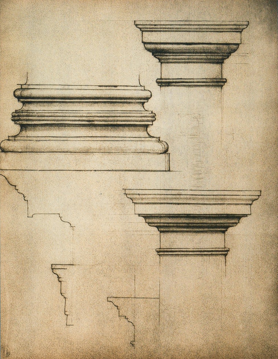 Základna a hlavice sloupu; kresba Michelangelo. Casa Buonarroti, Florencie od Michelangelo Buonarroti