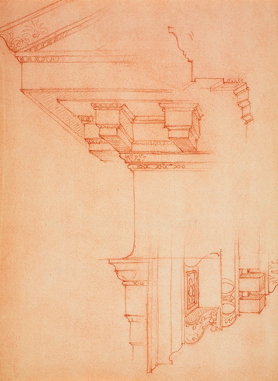 Římsová studie; kresba Michelangelo. Casa Buonarroti, Florencie od Michelangelo Buonarroti
