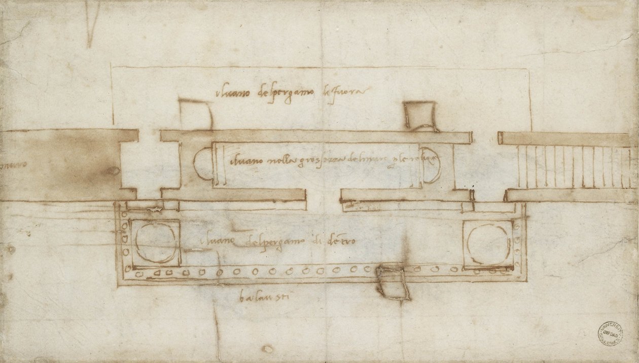 Design pro relikviář, 16. století (červená křída na papíře) od Michelangelo Buonarroti