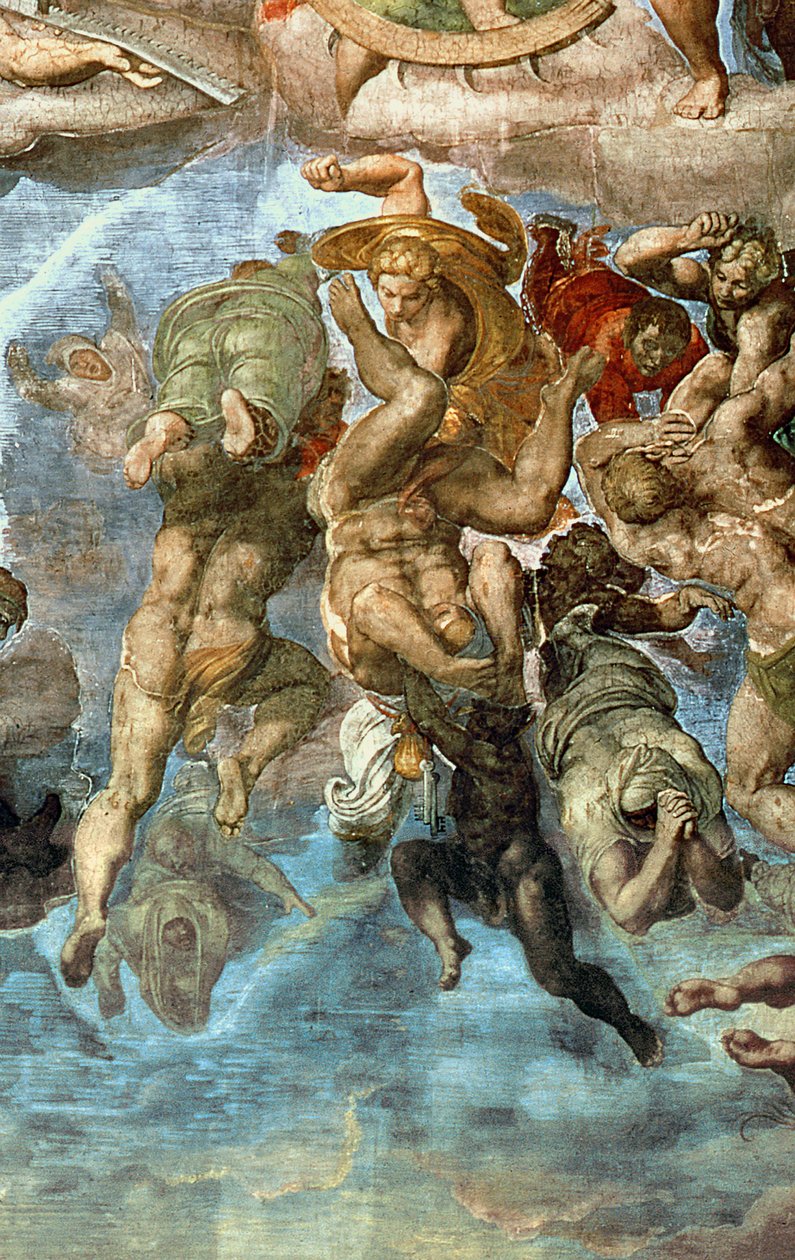 Detail z Posledního soudu, Sixtinská kaple od Michelangelo Buonarroti
