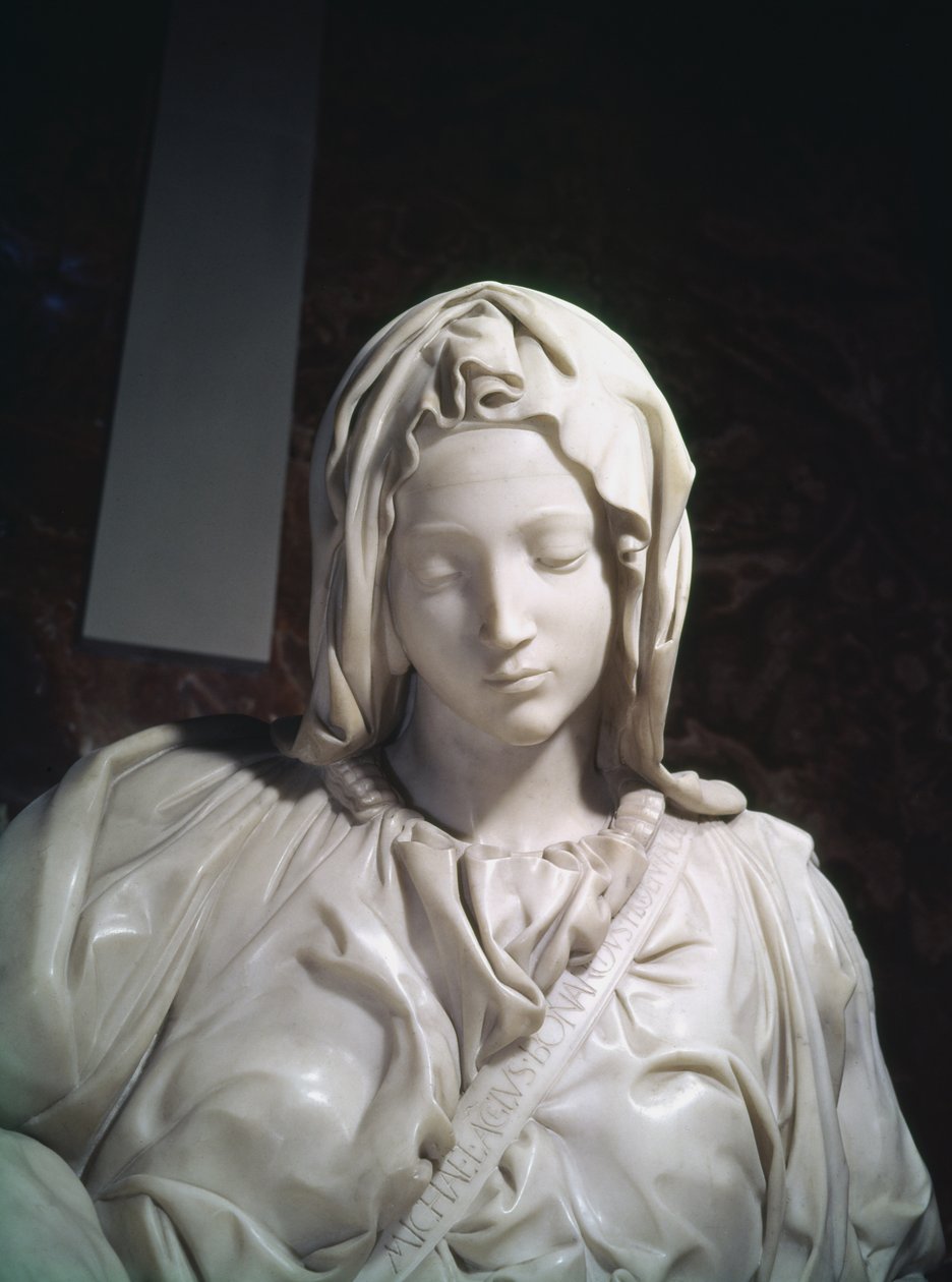 Detail piety, mramor 1498-99 od Michelangelo Buonarroti