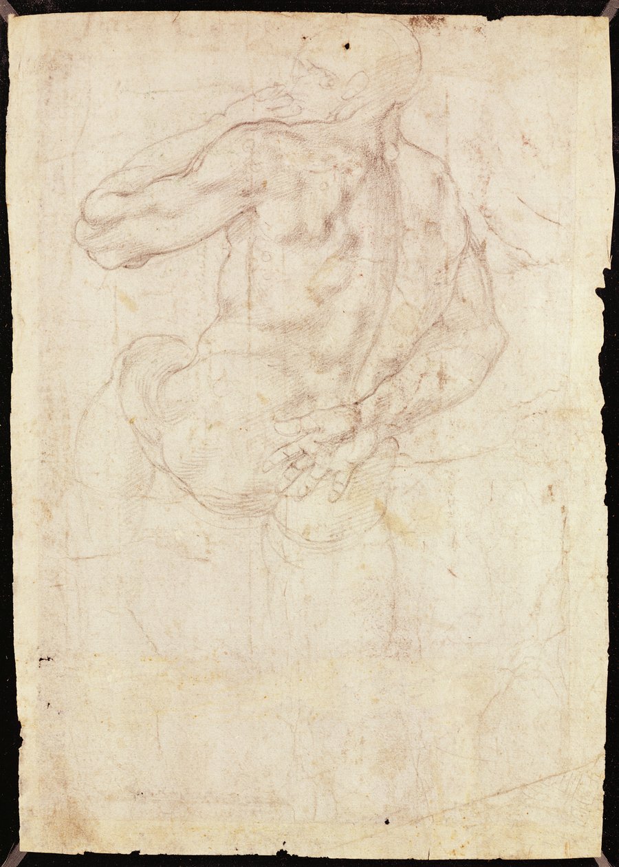 Kresba stojící mužské postavy (křída na papíře) od Michelangelo Buonarroti
