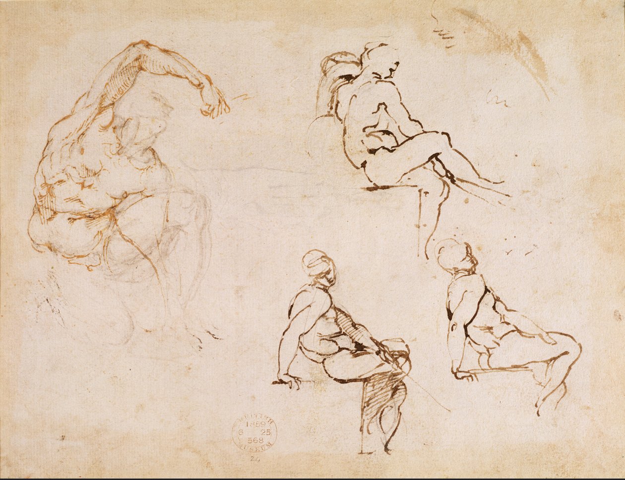 Kresby postav (rukou na papíře) od Michelangelo Buonarroti