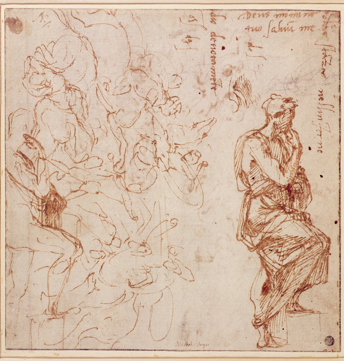 Studie postav pro ženu (hnědý inkoust na papíře) od Michelangelo Buonarroti