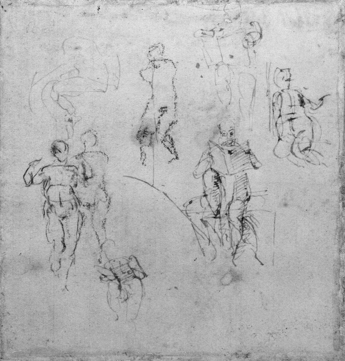 Figurální studie k lunetám stropu Sixtinské kaple, kolem roku 1511 (pero a černá křída na papíře) od Michelangelo Buonarroti