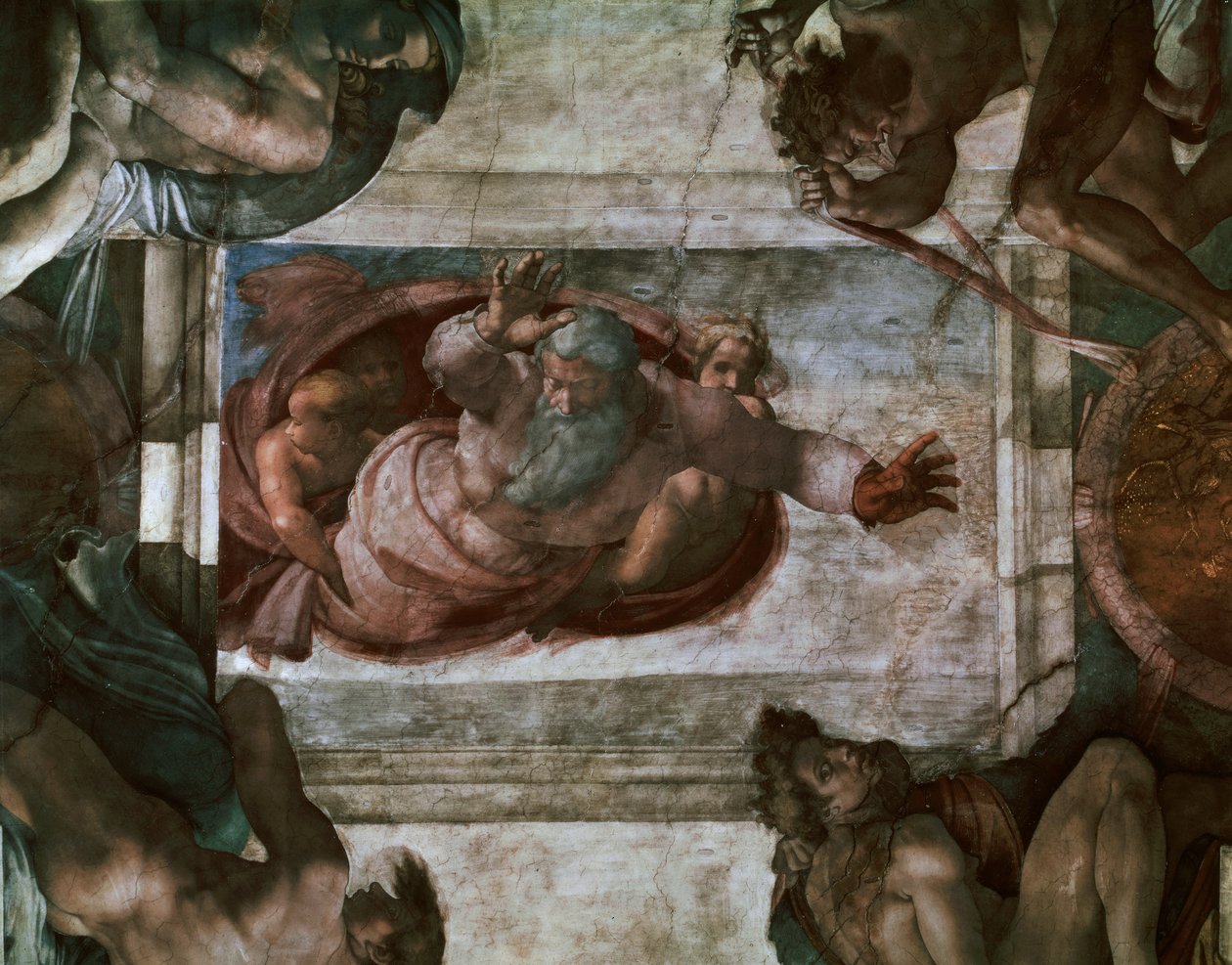 Bůh oddělující vody, detail ze stropu Sixtinské kaple, 1508-12 od Michelangelo Buonarroti