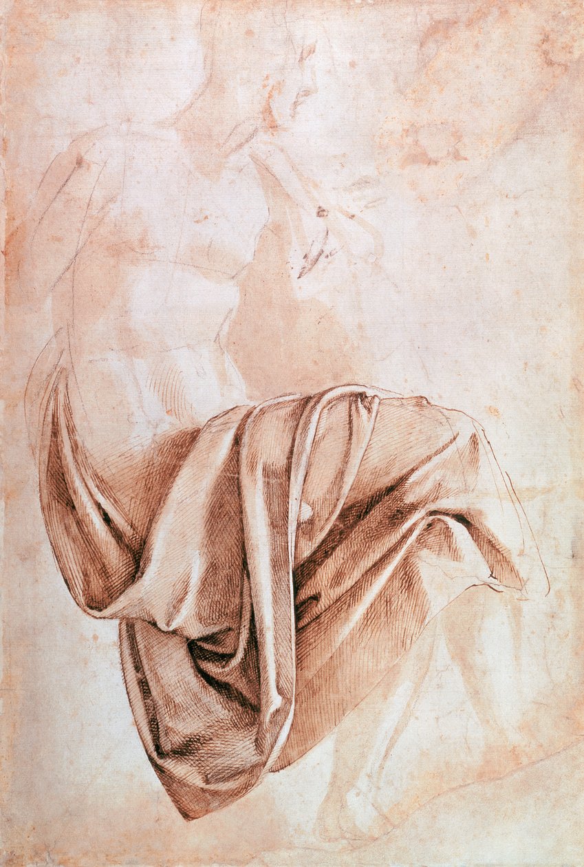 Inv. 1887-5-2-118 Recto (W.10) Studium draperie (kresba) od Michelangelo Buonarroti